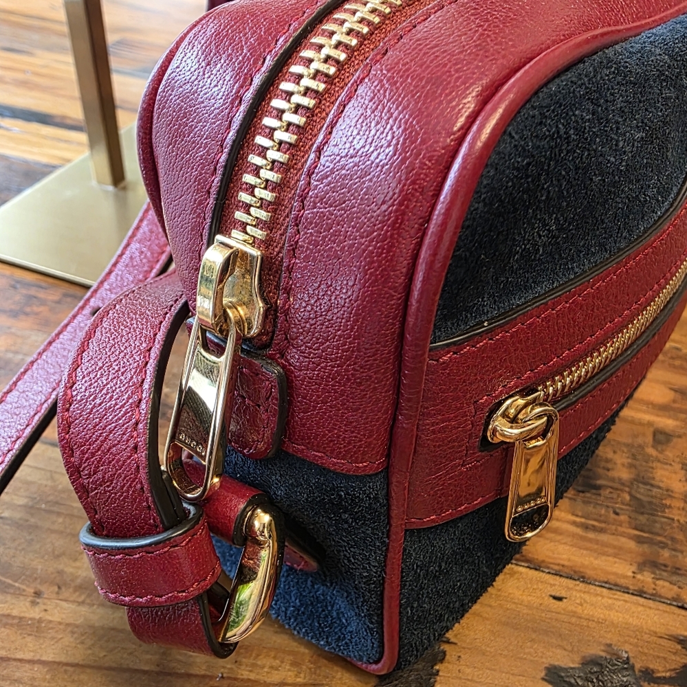 💙 Gucci Ophidia Mini Crossbody Bag in Blue Suede with Red Leather - Picture 7 of 14